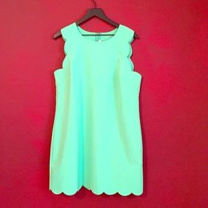 J Crew mint green scalloped dress.